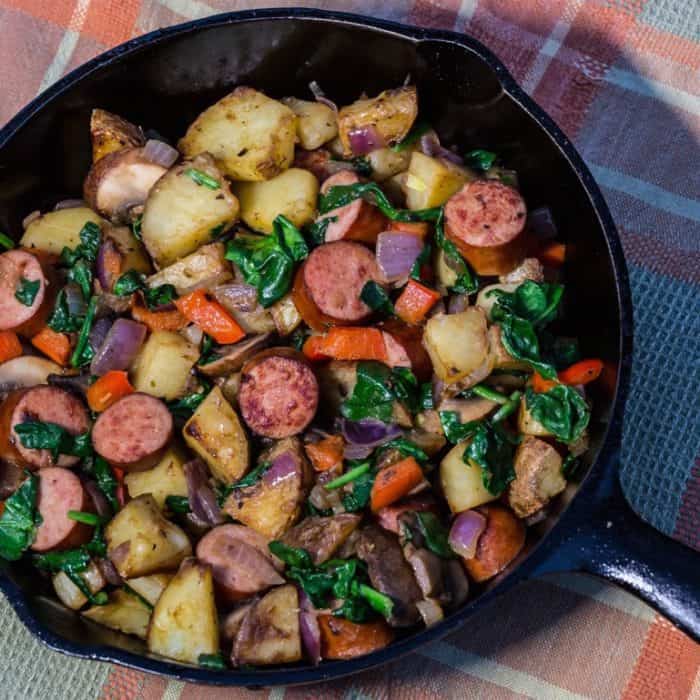 Campsite Bistro Smoked Turkey Skillet with Spinach & Red Peppers