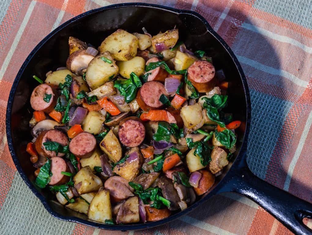 Campsite Bistro Smoked Turkey Skillet with Spinach & Red Peppers